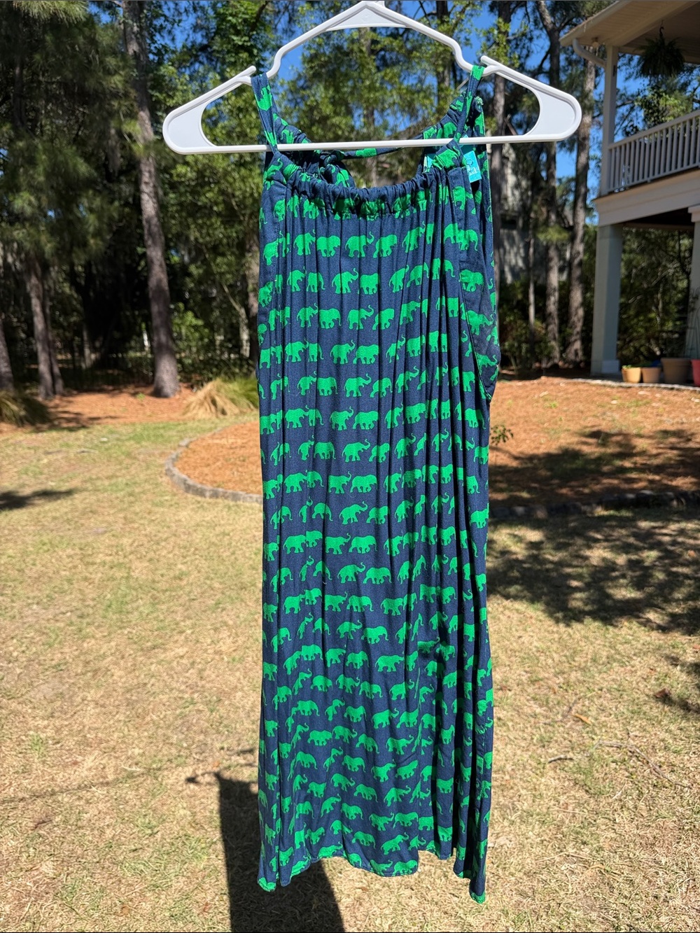 Escapada Green/Navy Elephant Print Navy Alice Dress